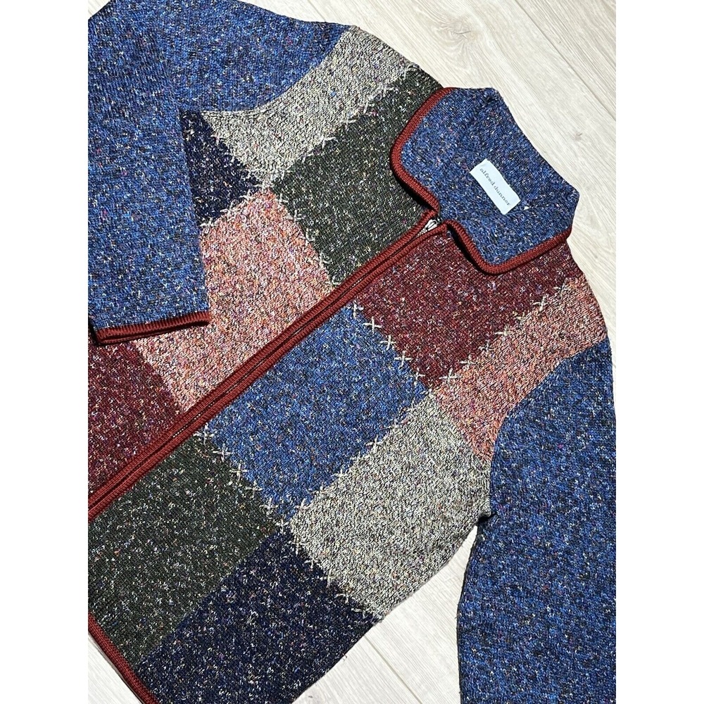 Alfred Dunner Knit Full Zip Cardigan Sweater Small Patchwork Multicolor
